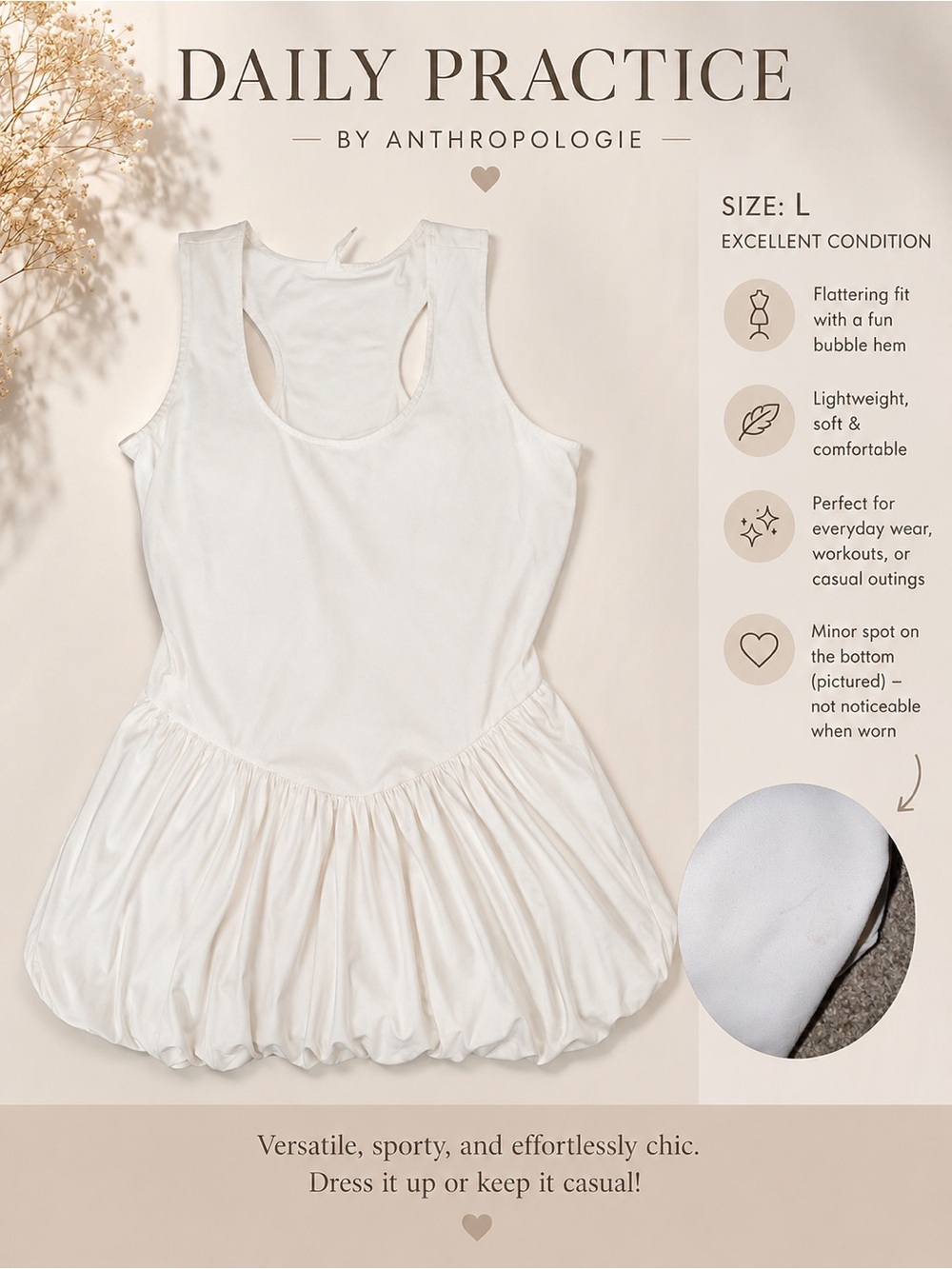 Anthropologie Daily Practice Cream Bubble-Hem Tank Top